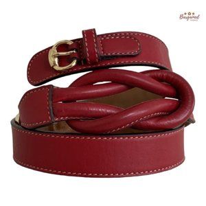 Authentic Gucci Red Leather Knot Skinny Horsebit Ring Buckle Belt Size 85/34